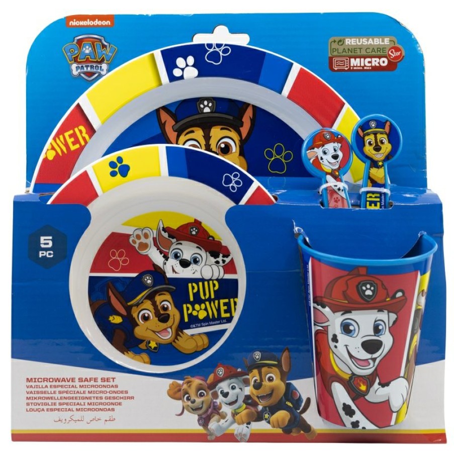 Patrulla Canina Micro 5 Pcs Set (Plate, Bowl, 260 Ml Glass And Cutlery) Paw Patrol Pup Power | Children'S Tableware