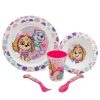 Patrulla Canina Micro 5 Pcs Set (Plate, Bowl, 260 Ml Glass And Cutlery) Paw Patrol Girl Sketch Essence | Children'S Tableware