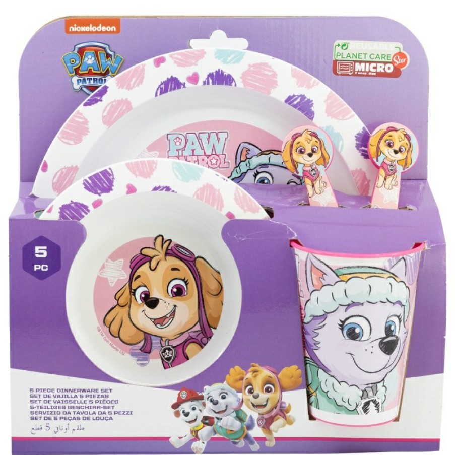 Patrulla Canina Micro 5 Pcs Set (Plate, Bowl, 260 Ml Glass And Cutlery) Paw Patrol Girl Sketch Essence | Children'S Tableware