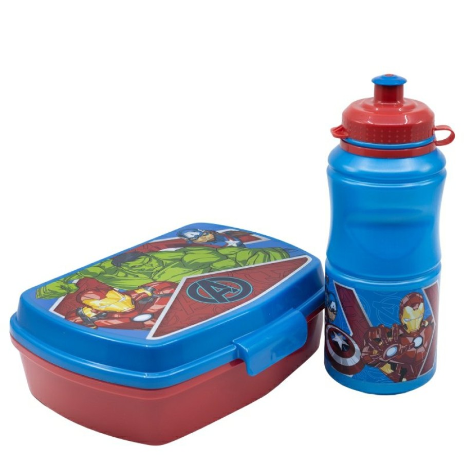 Avengers Back To School Set In Gift Box (380 Ml Sport Easy Hold Bottle And Rectangular Sandwich Bowl) Avengers Heraldic Army | Sets