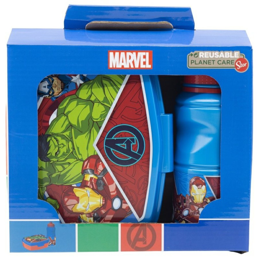 Avengers Back To School Set In Gift Box (380 Ml Sport Easy Hold Bottle And Rectangular Sandwich Bowl) Avengers Heraldic Army | Sets