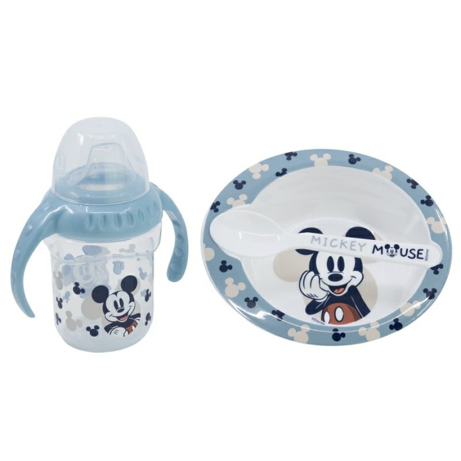 MicClearance Mouse 3Pcs Set (250 Ml Training Glass, Plate And Spoon) Mickey Mouse Full Of Smiles | Gift Sets