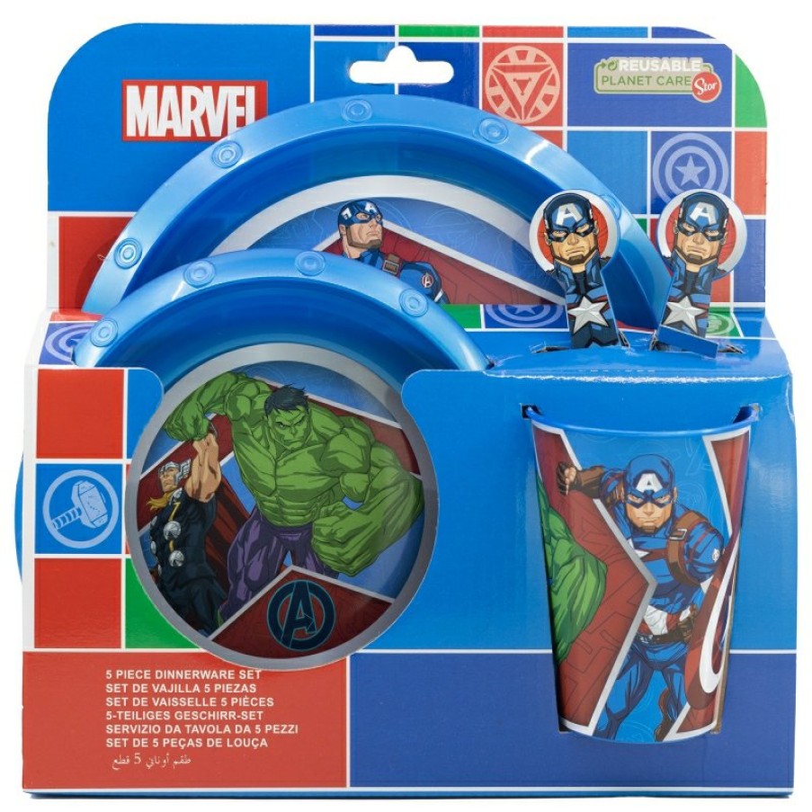 Avengers Easy Set 5 Pcs (Plate, Bowl, 260 Ml Glass And Cutlery) In Avengers Heraldic Army Case | Children'S Tableware