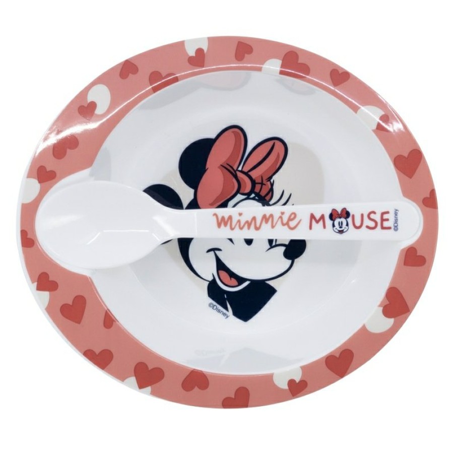 Minnie Mouse Micro Toddler Set 2 Pcs (Bowl And Spoon) Minnie Mouse Heart Full | Plates And Bowls