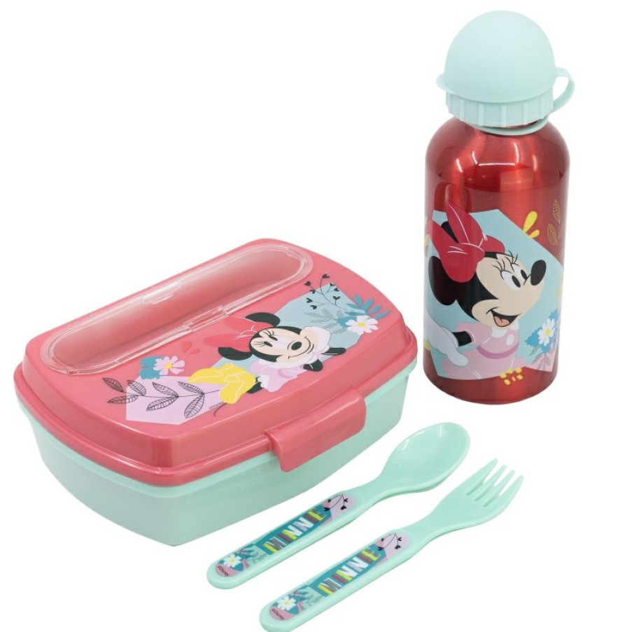 Minnie Mouse Urban Back To School Set 4 Pcs (400 Ml Aluminum Bottle And Sandwich Bowl With Cutlery) Minnie Mouse Being More Minnie | Sets