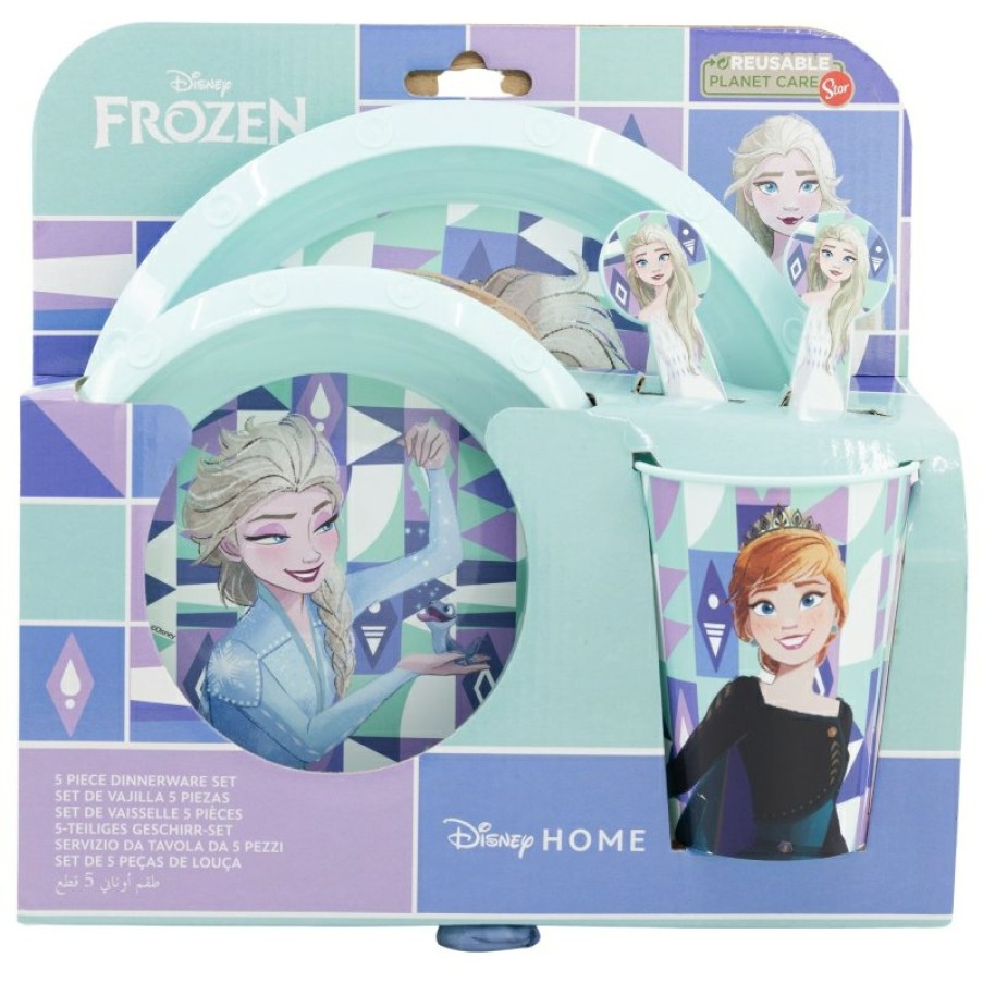 Frozen Easy 5 Pcs Set (Plate, Bowl, 260 Ml Glass And Cutlery) In Frozen Ice Magic Case | Children'S Tableware