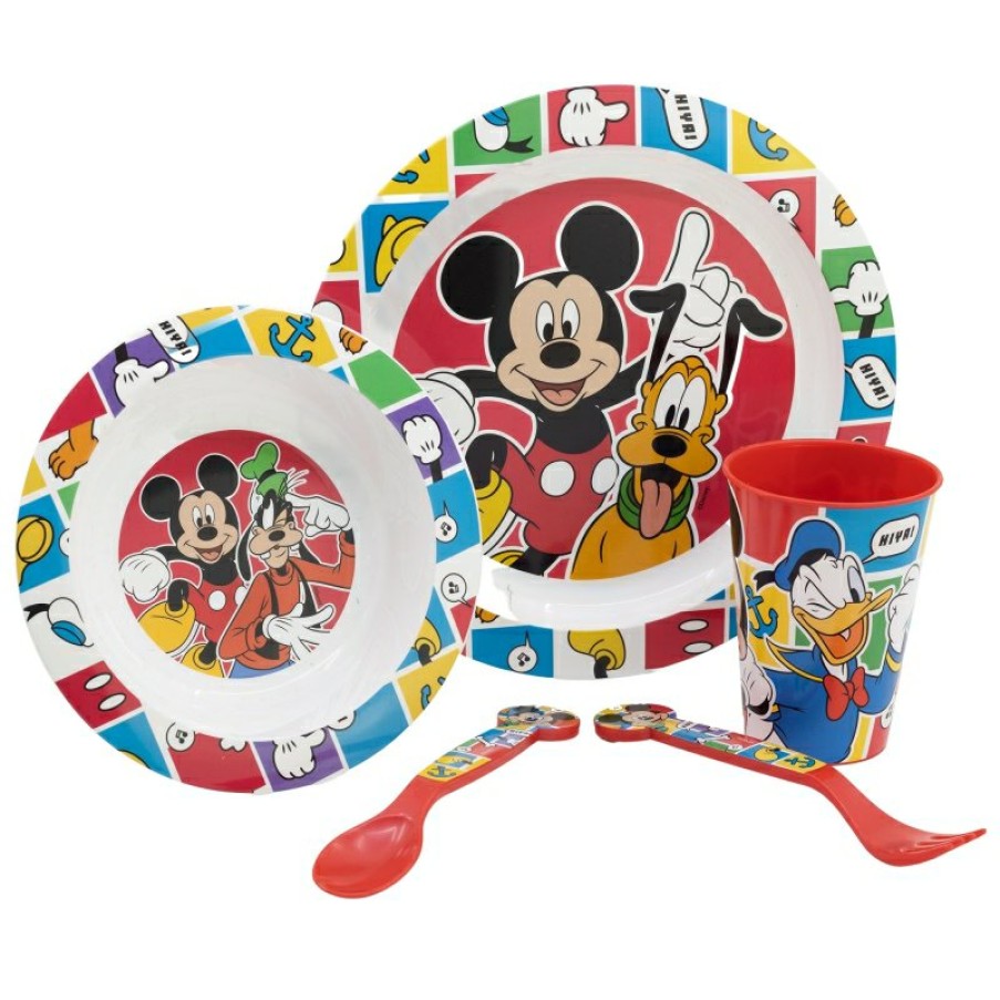 MicHot Mouse Micro 5 Pcs Set (Plate, Bowl, 260 Ml Glass And Cutlery) Mickey Mouse Better Together | Children'S Tableware