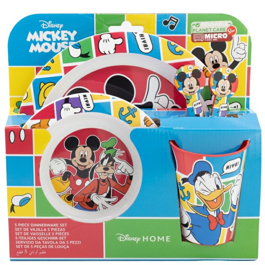 MicHot Mouse Micro 5 Pcs Set (Plate, Bowl, 260 Ml Glass And Cutlery) Mickey Mouse Better Together | Children'S Tableware