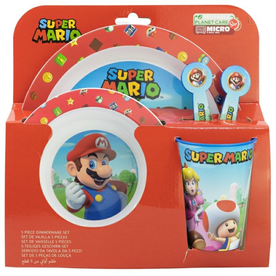 Super Mario Micro 5 Pcs Set (Plate, Bowl, 260 Ml Glass And Cutlery) Super Mario | Children'S Tableware