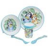 Bluey 5 Pcs Premium Two-Tone Non-Slip Set (Plate, Bowl, 260 Ml Glass And Cutlery) In Blue Box | Children'S Tableware