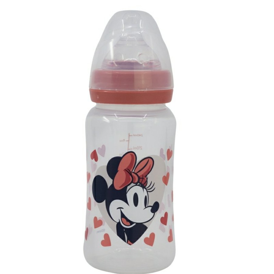 Minnie Mouse Wide Neck Bottle 240 Ml Silicone Teat 3 Positions Minnie Mouse Heart Full | Baby Bottles - Accessories