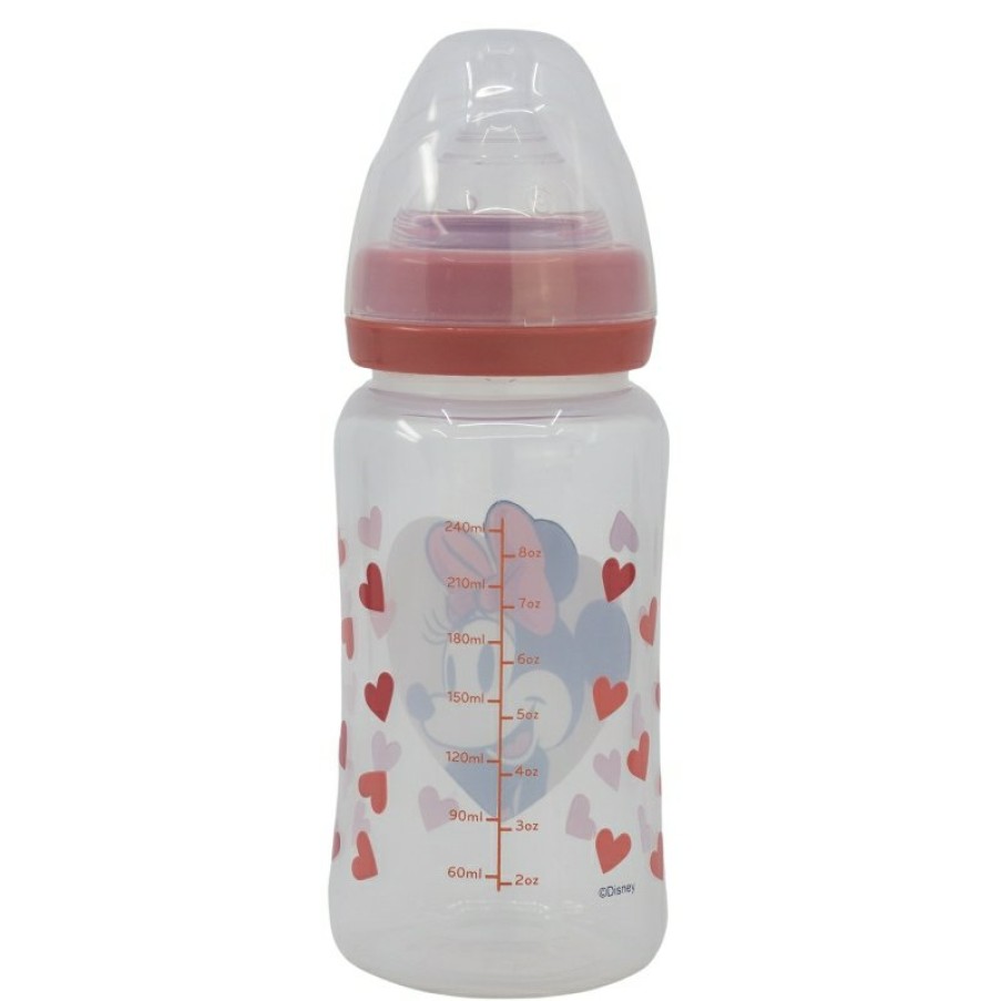 Minnie Mouse Wide Neck Bottle 240 Ml Silicone Teat 3 Positions Minnie Mouse Heart Full | Baby Bottles - Accessories