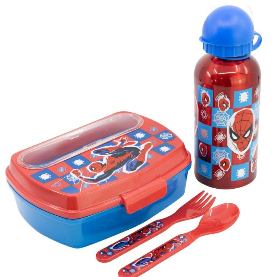 Spider-Man Urban Back To School Set 4 Pcs (400 Ml Aluminum Bottle And Sandwich Bowl With Cutlery) Spiderman Midnight Flyer | Sets