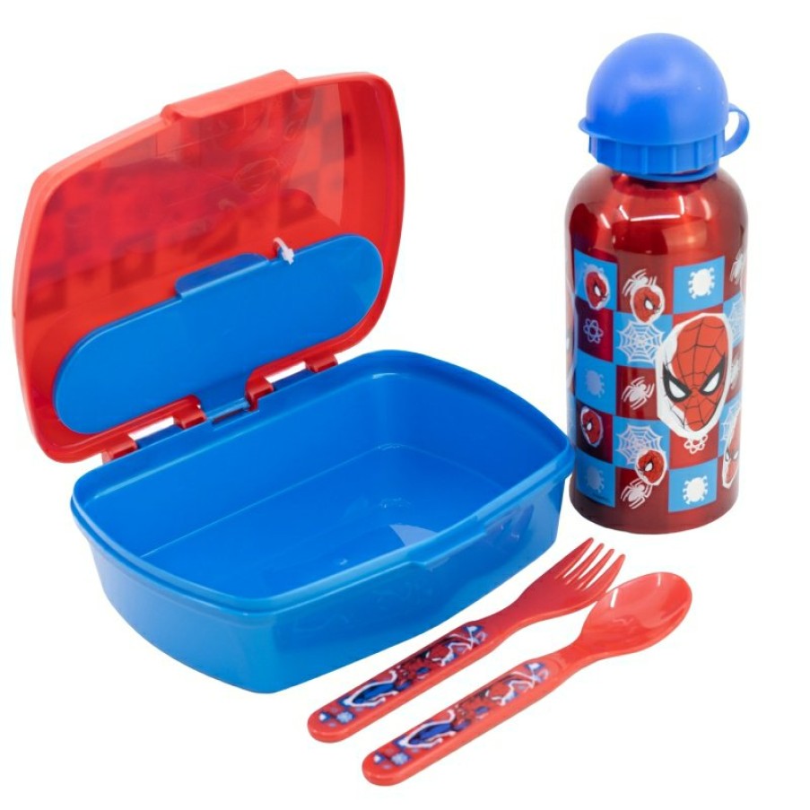 Spider-Man Urban Back To School Set 4 Pcs (400 Ml Aluminum Bottle And Sandwich Bowl With Cutlery) Spiderman Midnight Flyer | Sets