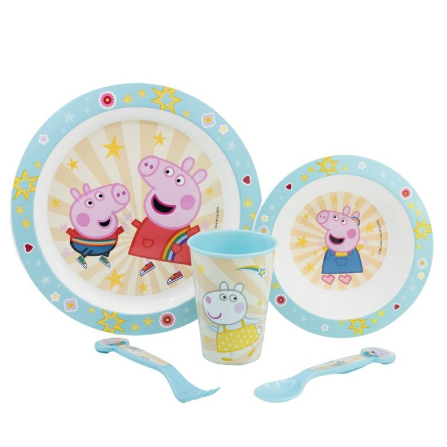 Peppa Pig Micro 5 Pcs Set (Plate, Bowl, 260 Ml Glass And Cutlery) Peppa Core 2022 | Children'S Tableware