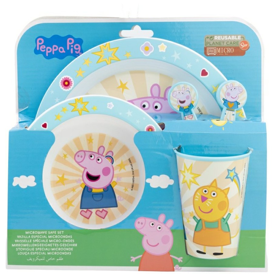 Peppa Pig Micro 5 Pcs Set (Plate, Bowl, 260 Ml Glass And Cutlery) Peppa Core 2022 | Children'S Tableware