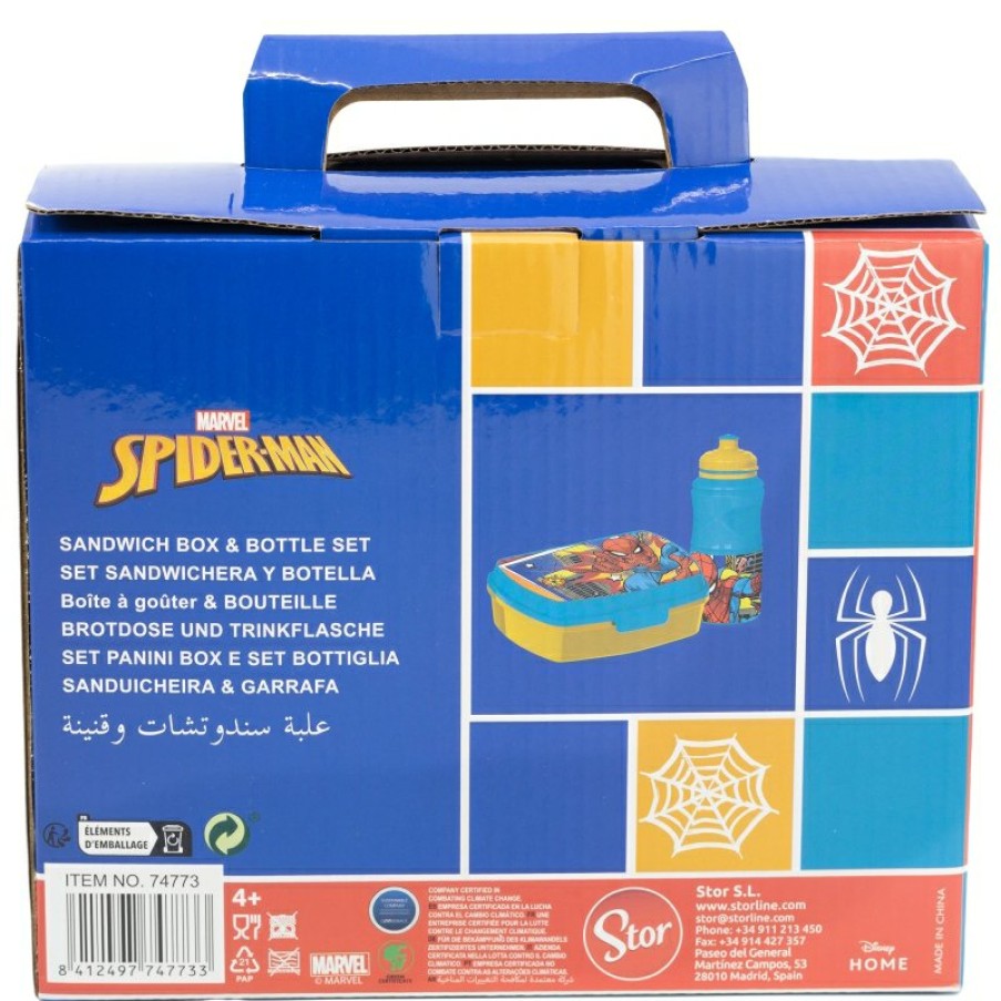 Spider-Man Back To School Set In Gift Box (380 Ml Sport Easy Hold Bottle And Rectangular Sandwich Bowl) Spiderman Arachnid Grid | Sets