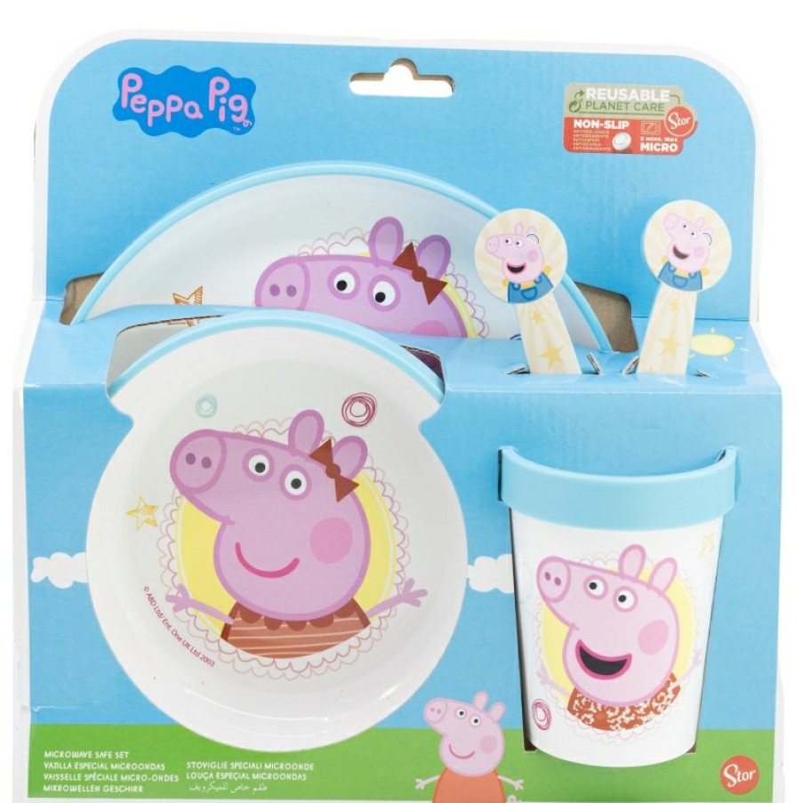 Peppa Pig 5 Pcs Premium Two-Tone Non-Slip Set (Plate, Bowl, 260 Ml Glass And Cutlery) In Peppa Pig Core Box | Children'S Tableware