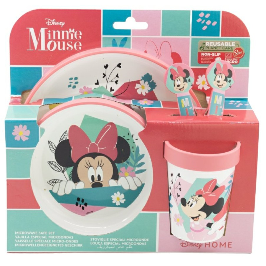 Minnie Mouse 5 Pcs Premium Two-Tone Non-Slip Set (Plate, Bowl, 260 Ml Glass And Cutlery) In Box Minnie Mouse Being More Minnie | Children'S Tableware