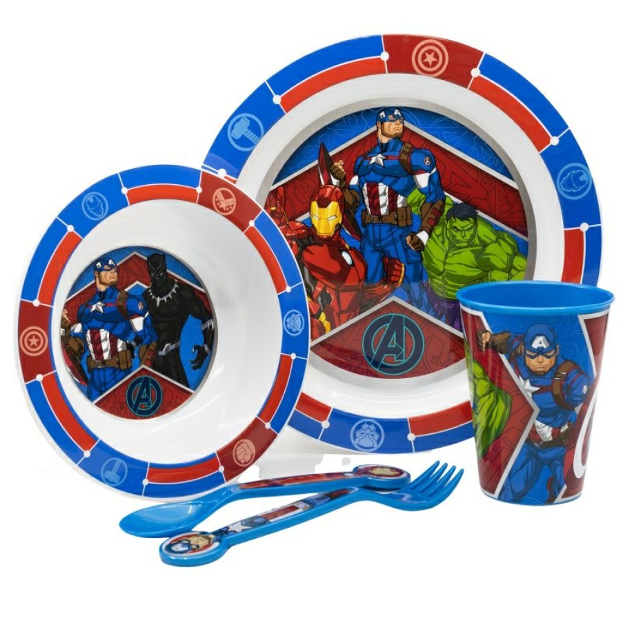 Avengers Micro 5 Pcs Set (Plate, Bowl, 260 Ml Glass And Cutlery) Avengers Heraldic Army | Children'S Tableware