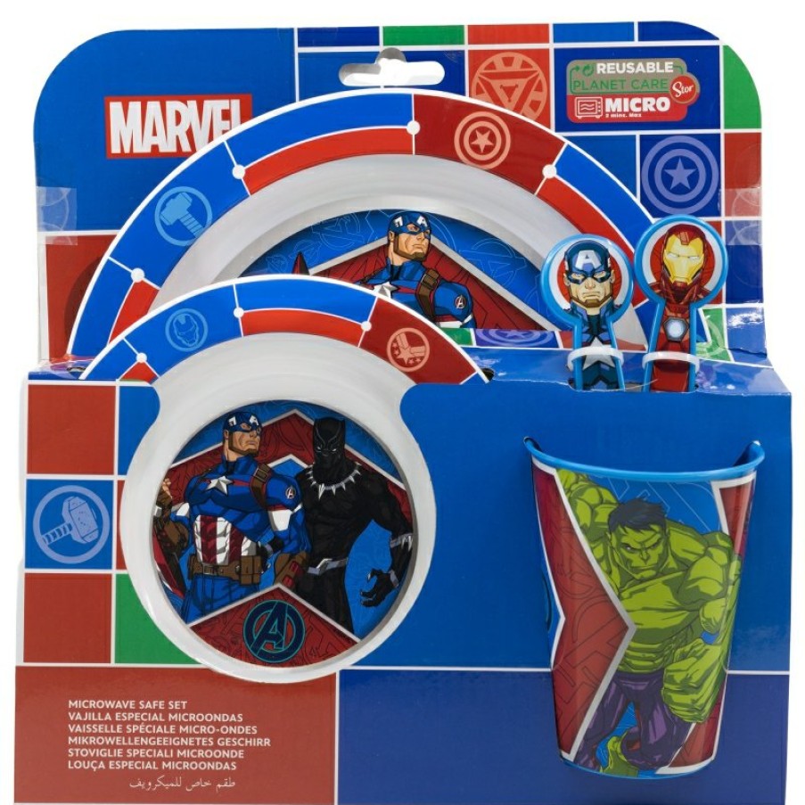 Avengers Micro 5 Pcs Set (Plate, Bowl, 260 Ml Glass And Cutlery) Avengers Heraldic Army | Children'S Tableware