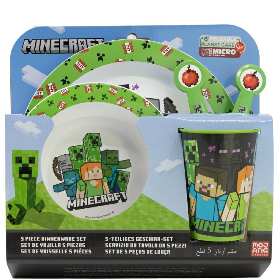 Minecraft Micro 5 Pcs Set (Plate, Bowl, 260 Ml Glass And Cutlery) Minecraft 2023 | Children'S Tableware