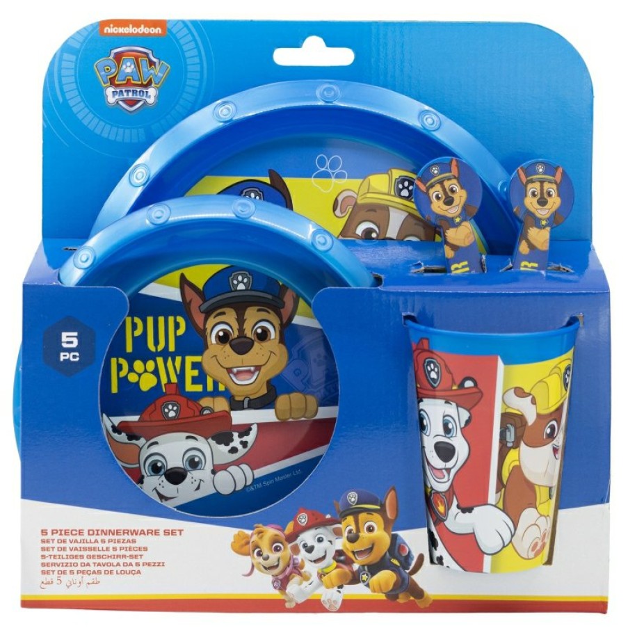 Patrulla Canina Easy 5 Pcs Set (Plate, Bowl, 260 Ml Glass And Cutlery) In Paw Patrol Pup Power Case | Children'S Tableware