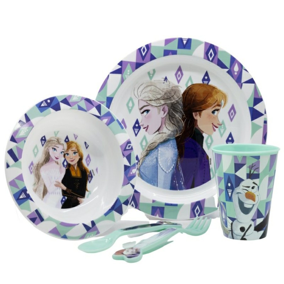 Frozen Micro 5 Pcs Set (Plate, Bowl, 260 Ml Glass And Cutlery) Frozen Ice Magic | Children'S Tableware