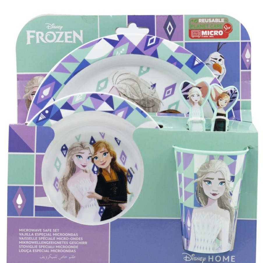 Frozen Micro 5 Pcs Set (Plate, Bowl, 260 Ml Glass And Cutlery) Frozen Ice Magic | Children'S Tableware