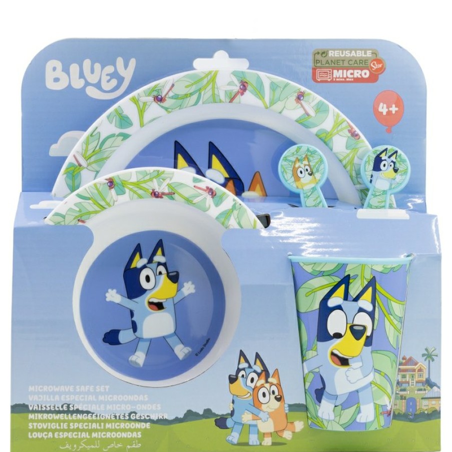 Bluey Micro 5 Pcs Set (Plate, Bowl, 260 Ml Glass And Cutlery) Bluey | Children'S Tableware