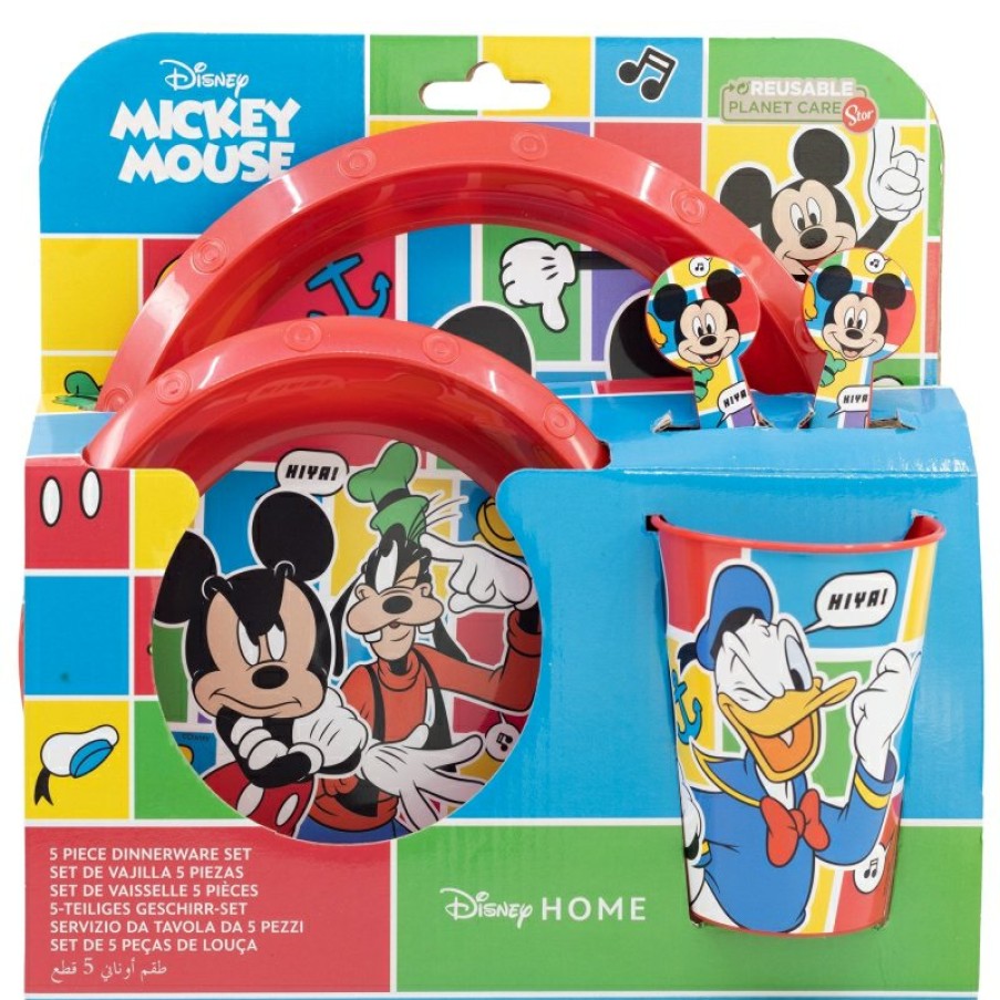 MicNew Mouse Easy 5 Pcs Set (Plate, Bowl, 260 Ml Glass And Cutlery) In Mickey Mouse Better Together Case | Children'S Tableware