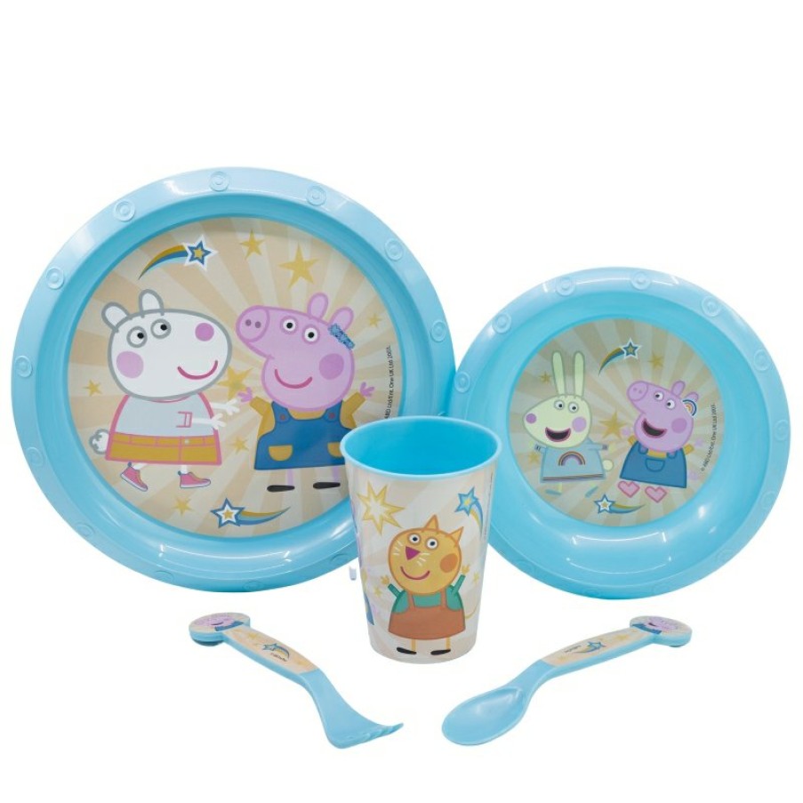 Peppa Pig Easy 5 Pcs Set (Plate, Bowl, 260 Ml Glass And Cutlery) In Peppa Core 2022 Case | Children'S Tableware