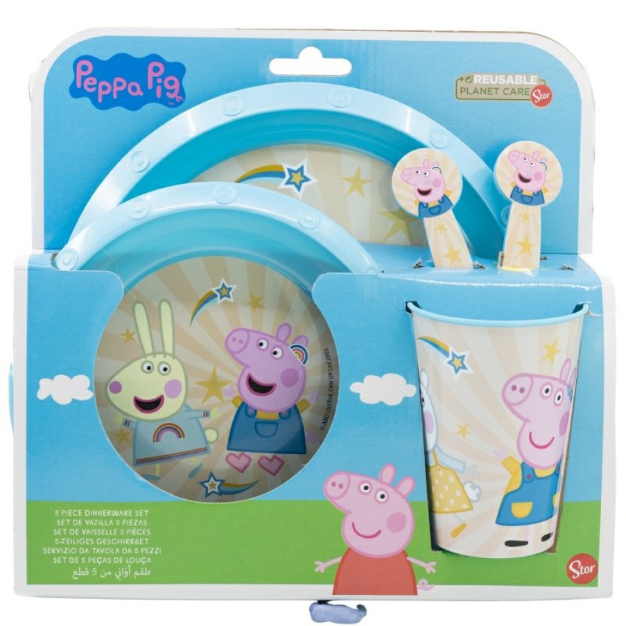 Peppa Pig Easy 5 Pcs Set (Plate, Bowl, 260 Ml Glass And Cutlery) In Peppa Core 2022 Case | Children'S Tableware