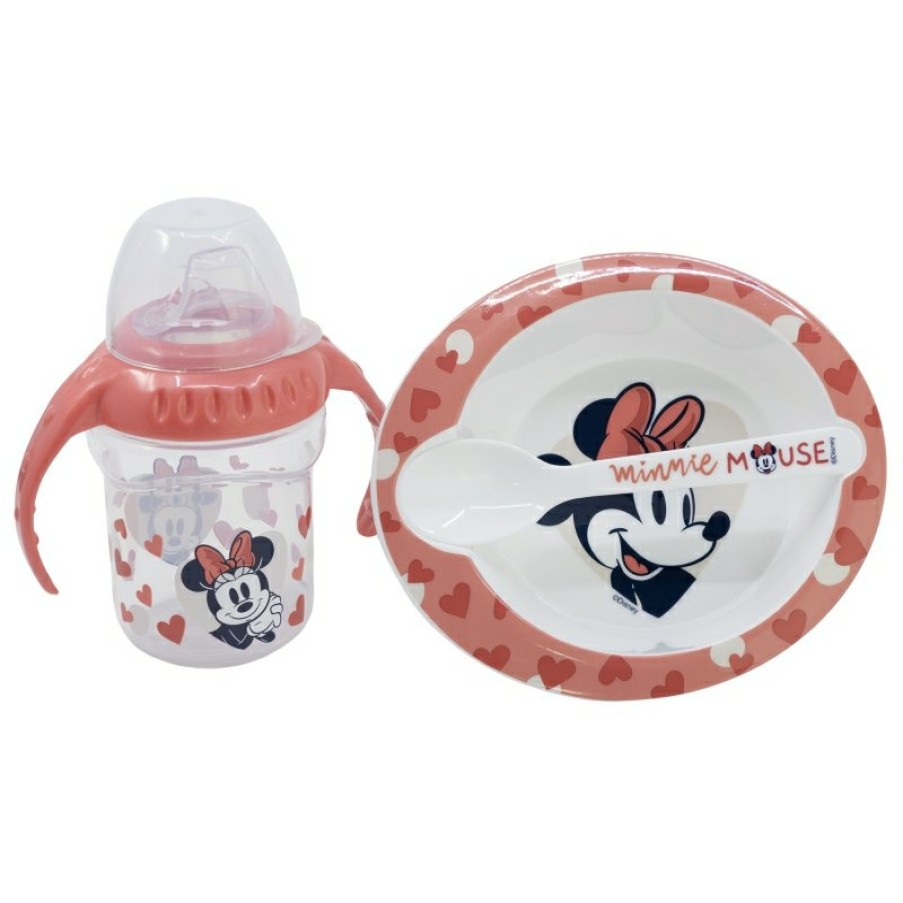 Minnie Mouse 3Pcs Set (250 Ml Training Glass, Plate And Spoon) Minnie Mouse Heart Full | Gift Sets