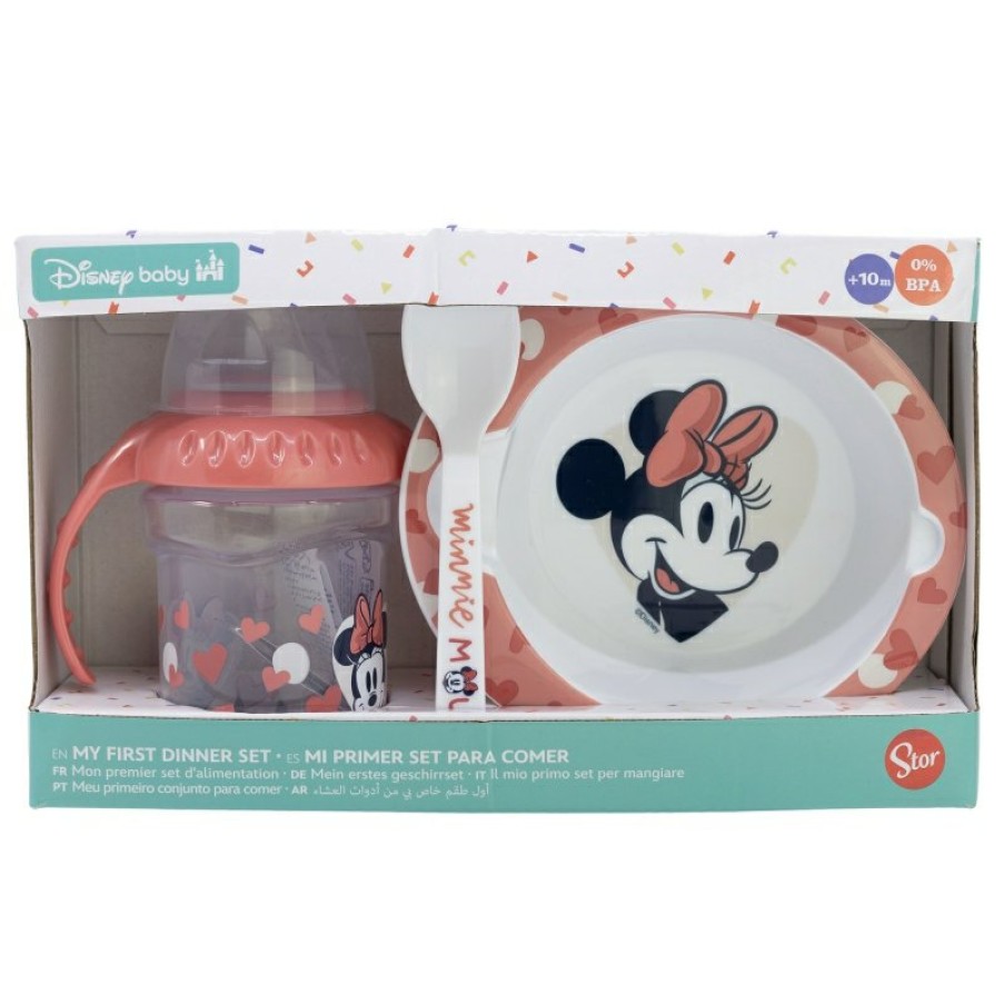 Minnie Mouse 3Pcs Set (250 Ml Training Glass, Plate And Spoon) Minnie Mouse Heart Full | Gift Sets