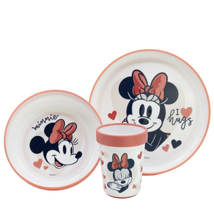 Minnie Mouse Set 3 Pcs Premium Bicolor Non-Slip Dinnerware Minnie Mouse Heart Full | Plates And Bowls